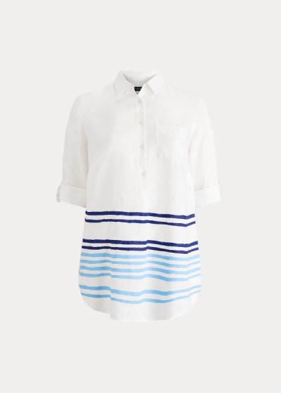 Women's Ralph Lauren Striped Linen Shirts | 385107ZEF